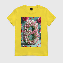 Футболка хлопковая женская Тюльпаны к 8 марта, цвет: желтый