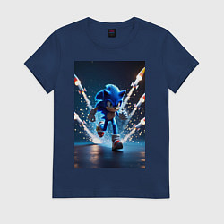 Футболка хлопковая женская Соник убегает от ракет, цвет: тёмно-синий