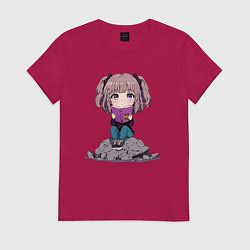 Футболка хлопковая женская Аниме тиби и книга, цвет: маджента