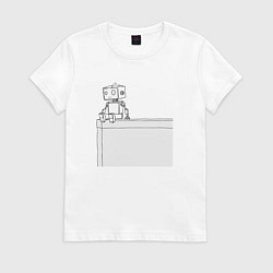 Футболка хлопковая женская Одинокий робот, цвет: белый