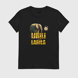 Футболка хлопковая женская Lirili larili - brainrot animals meme, цвет: черный