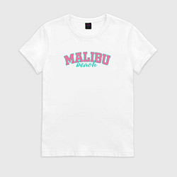 Футболка хлопковая женская Malibu Beach text, цвет: белый