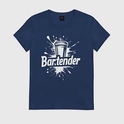Футболка хлопковая женская Бармен коктейльный шейкер, цвет: тёмно-синий