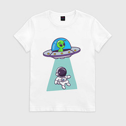 Футболка хлопковая женская Похищение космонавта, цвет: белый
