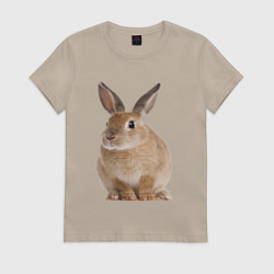 Футболка хлопковая женская Бежевый кролик, цвет: миндальный