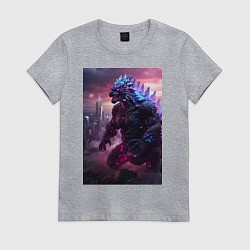 Футболка хлопковая женская Годзилла посреди мегаполиса, цвет: меланж