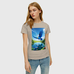 Футболка хлопковая женская Попугай ловит рыбу, цвет: миндальный — фото 2