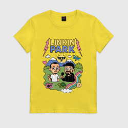Футболка хлопковая женская Линкин Парк, мультяшный стиль, цвет: желтый
