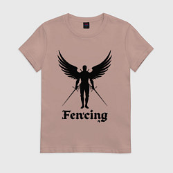 Футболка хлопковая женская Фехтовальщик с крыльями, цвет: пыльно-розовый