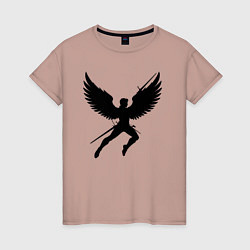 Футболка хлопковая женская Крылатый воин с мечами, цвет: пыльно-розовый