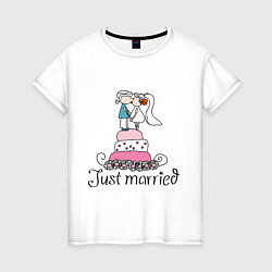 Футболка хлопковая женская Just Married - Свадебный торт, цвет: белый