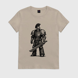 Футболка хлопковая женская Спартанец с цепным клинком, цвет: миндальный