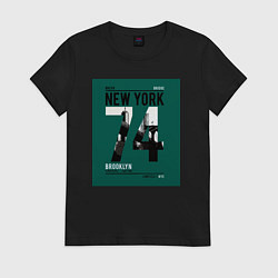 Футболка хлопковая женская Винтажный Нью-Йорк 74, цвет: черный