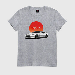 Футболка хлопковая женская Godzilla - Nissan GTR, цвет: меланж
