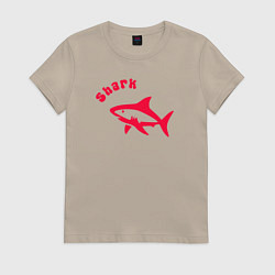 Футболка хлопковая женская Акула-красный силуэт, цвет: миндальный