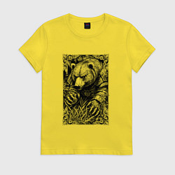 Футболка хлопковая женская Атакующий мишка, цвет: желтый