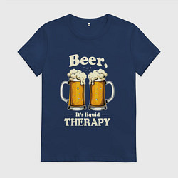 Футболка хлопковая женская Beer its liquid therapy, цвет: тёмно-синий