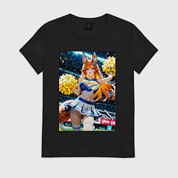 Футболка хлопковая женская Милая лиса поднимает моральный дух игроков, цвет: черный