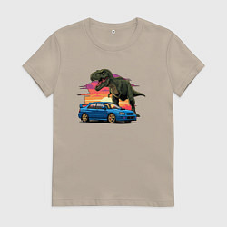 Футболка хлопковая женская Субару и динозавр, цвет: миндальный