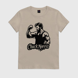 Футболка хлопковая женская Мускулистый Чак Норрис, цвет: миндальный