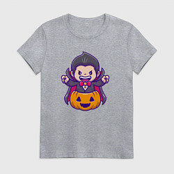 Футболка хлопковая женская Дракула в тыкве, цвет: меланж