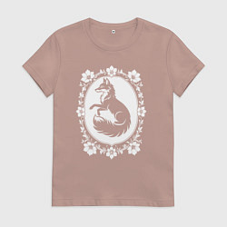Футболка хлопковая женская Лиса в цветочной раме, цвет: пыльно-розовый