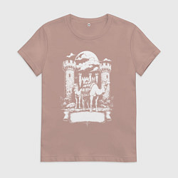 Футболка хлопковая женская Верблюды под луной у замка Челябинск, цвет: пыльно-розовый