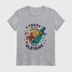 Футболка хлопковая женская Санта на динозавре, цвет: меланж
