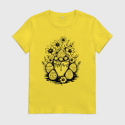 Футболка хлопковая женская Пасхальный букет с яйцами, цвет: желтый
