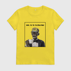 Женская футболка Жив, но по расписанию - зомби джентельмен