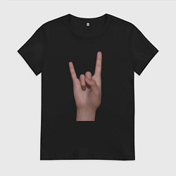 Футболка хлопковая женская Жест коза правой рукой, цвет: черный