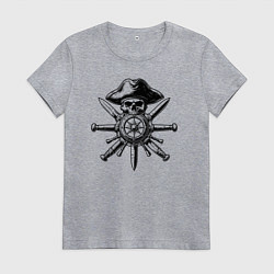 Футболка хлопковая женская Пиратский штурвал с мечами, цвет: меланж