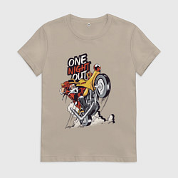 Футболка хлопковая женская Крутой Санта на мотоцикле, цвет: миндальный