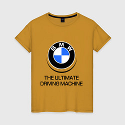 Футболка хлопковая женская BMW Driving Machine, цвет: горчичный
