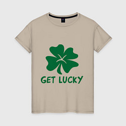 Футболка хлопковая женская Get lucky, цвет: миндальный