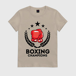Футболка хлопковая женская Boxing Champions, цвет: миндальный
