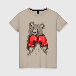 Футболка хлопковая женская Bear Boxing, цвет: миндальный