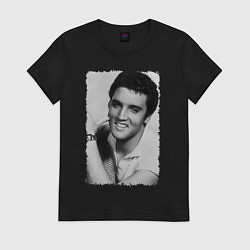 Футболка хлопковая женская Улыбка Элвиса, цвет: черный