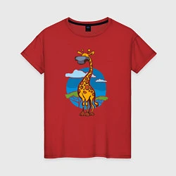 Футболка хлопковая женская Летний жираф, цвет: красный