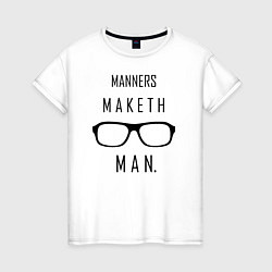 Футболка хлопковая женская Kingsman: Manners maketh man, цвет: белый