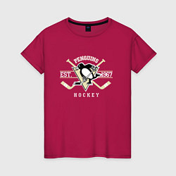 Футболка хлопковая женская Pittsburgh Penguins: Est.1967, цвет: маджента