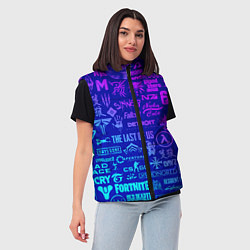 Женский жилет Неоновые геймерские лого, цвет: 3D-черный — фото 2