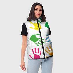 Женский жилет Цветные ладошки - Детский узор, цвет: 3D-черный — фото 2