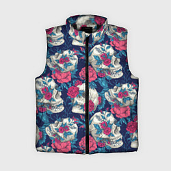 Женский жилет Реалистичные черепа с розами, цвет: 3D-черный