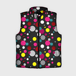 Женский жилет Разноцветный горох на черном, цвет: 3D-красный