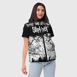 Женский жилет Надпись Слипкнот Рок Группа ЧБ Slipknot, цвет: 3D-светло-серый — фото 2