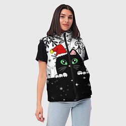 Женский жилет Новогодний кот в колпаке Санты, цвет: 3D-светло-серый — фото 2
