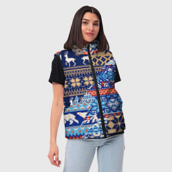 Женский жилет НОВОГОДНИЙ УЗОР ОЛЕНИ И МЕДВЕДИ НОВЫЙ ГОД 2022, цвет: 3D-красный — фото 2