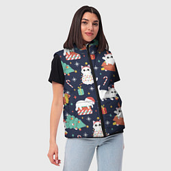 Женский жилет Новогодние Котята 2022, цвет: 3D-красный — фото 2