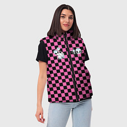 Женский жилет Инопланетянин в черно розовую клетку, цвет: 3D-светло-серый — фото 2